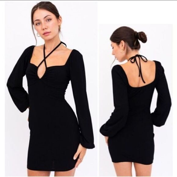 Le Lis Black Drop Shoulder Long Sleeve Dress Size Small - Picture 4 of 15